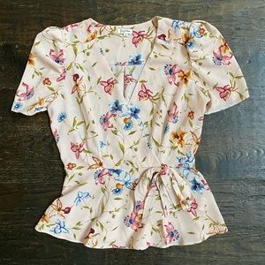 Lily White Puffed Sleeve Floral Blouse